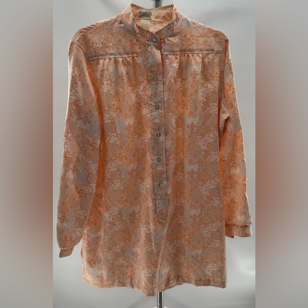 Vintage Pykettes Floral Hippy Long Blouse Size 18 Peach Psychedelic Grandma